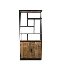 HSM Collection-Wandkast Level 2 Deur-80x35x180-Naturel/Zwart-Mango/Metaal