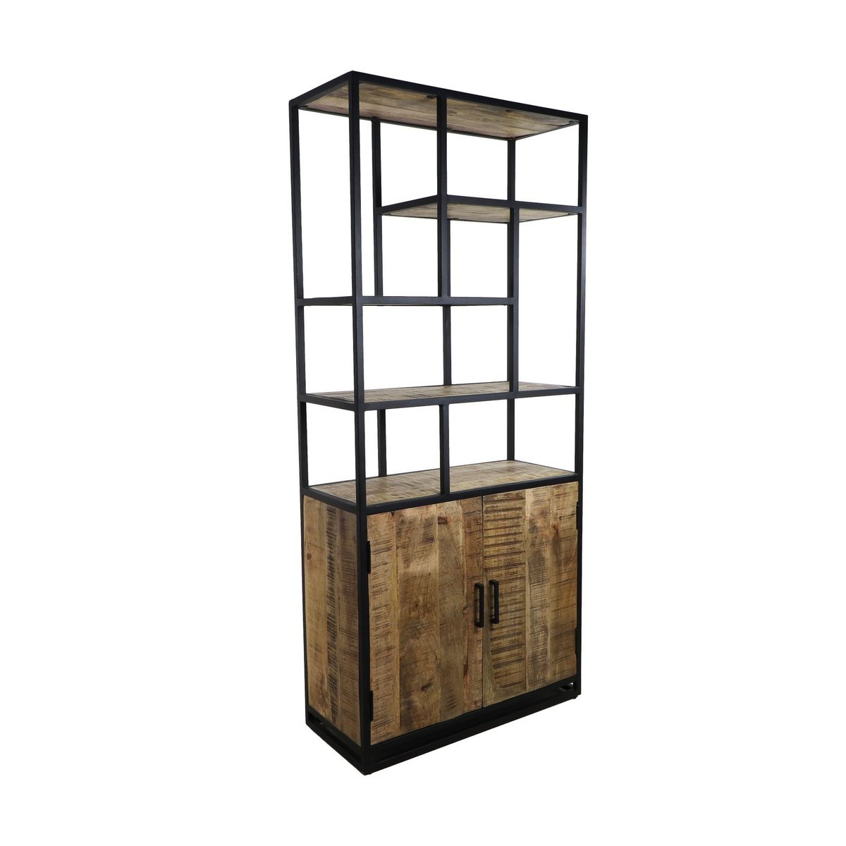 HSM Collection-Wandkast Level 2 Deur-80x35x180-Naturel/Zwart-Mango/Metaal