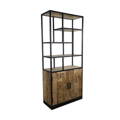 HSM Collection-Wandkast Level 2 Deur-80x35x180-Naturel/Zwart-Mango/Metaal