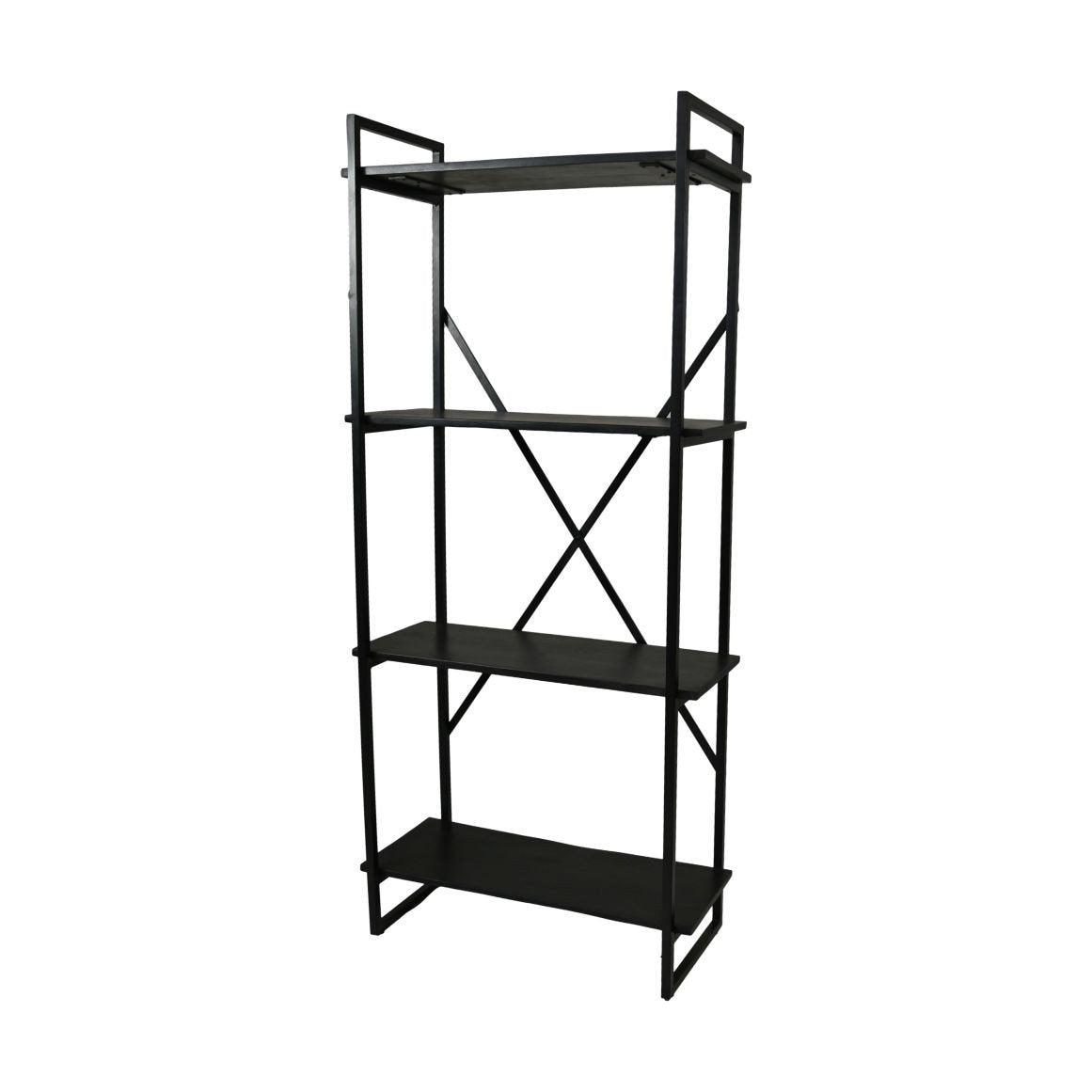 HSM Collection-Stellingkast 4 Planken-80x35x180-Zwart-Mango/Metaal