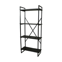 HSM Collection-Stellingkast 4 Planken-80x35x180-Zwart-Mango/Metaal