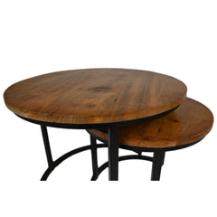 HSM Collection-Ronde Bijzettafel Ronin S/2-ø60x45 / ø45x40-Bruin/Zwart-Mango/Metaal