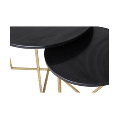 HSM Collection-Ronde Bijzettafel S/2-ø61x45/ø46x39-Zwart/Goud-Marmer/Metaal