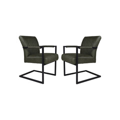 HSM Collection-Eetkamerstoel Texas Met Arm S/2-55x50x85-Groen/Zwart-Leder/Metaal