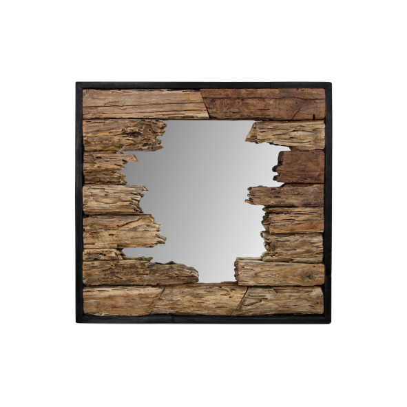 HSM Collection-Vierkante Spiegel-80x5x80-Bruin/Zwart-Teak