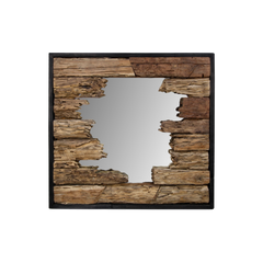 HSM Collection-Vierkante Spiegel-80x5x80-Bruin/Zwart-Teak