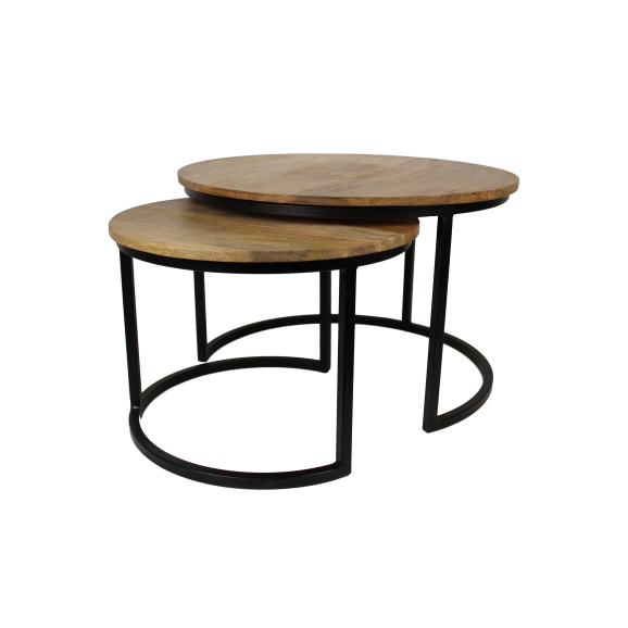 2 Delige Salontafel Set Ronin - ø70 cm - mangohout/ijzer - naturel
