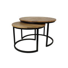 2 Delige Salontafel Set Ronin - ø70 cm - mangohout/ijzer - naturel