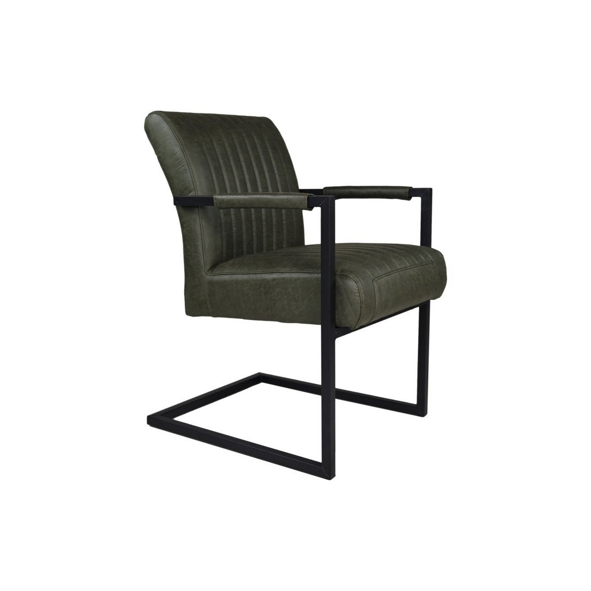 HSM Collection-Eetkamerstoel Texas Met Arm S/2-55x50x85-Groen/Zwart-Leder/Metaal