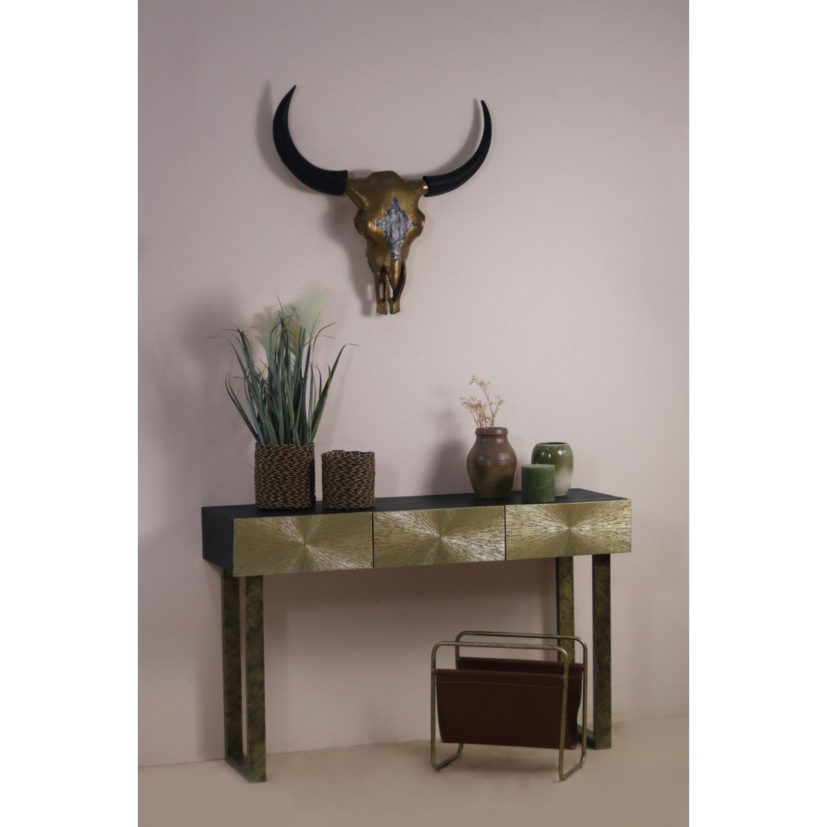 Buffelkop L - 80x80x10 - goud/zwart - metaal.
