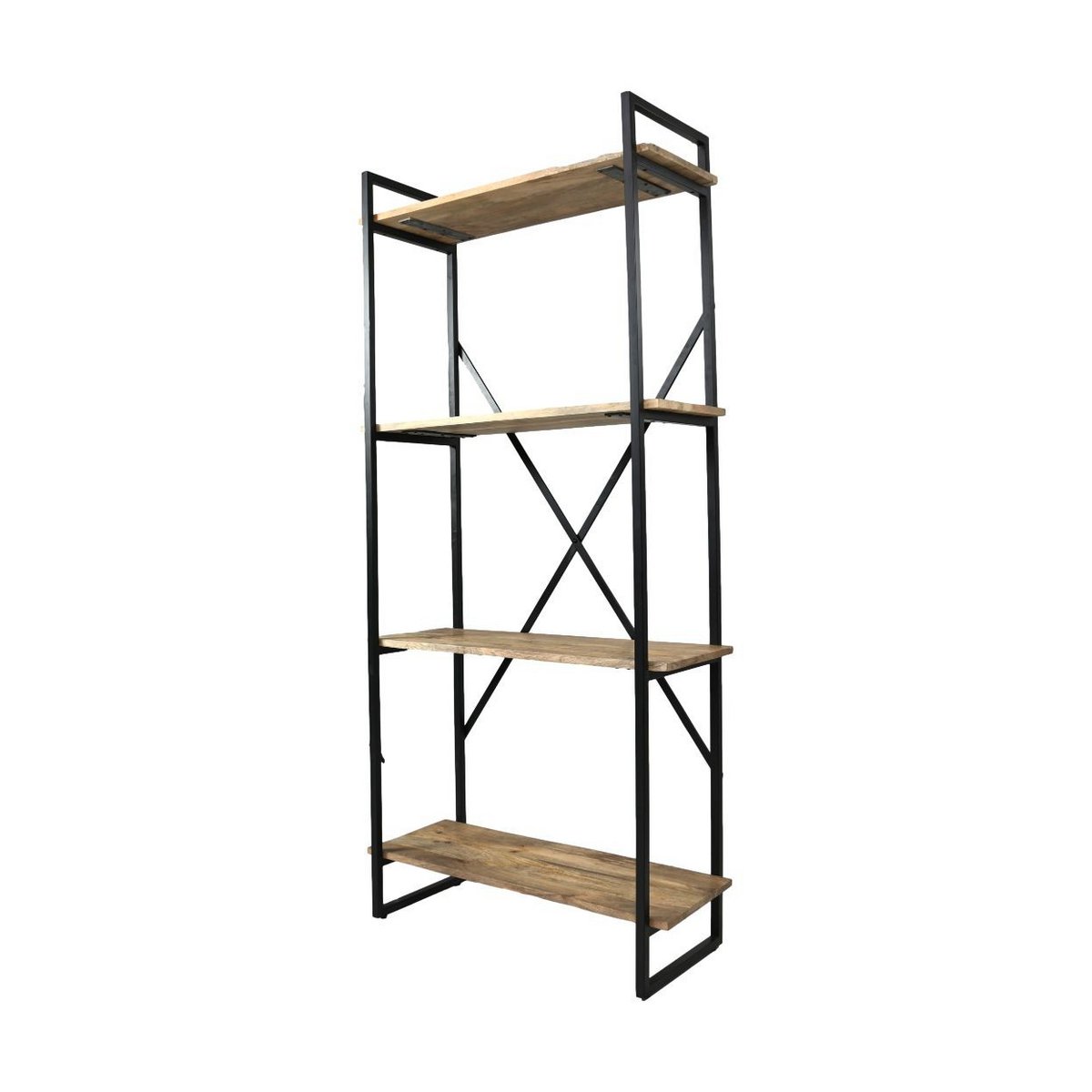 HSM Collection-Stellingkast 4 Planken-80x35x180-Naturel/Zwart-Mango/Metaal