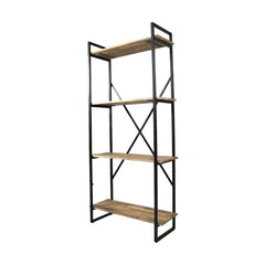 HSM Collection-Stellingkast 4 Planken-80x35x180-Naturel/Zwart-Mango/Metaal