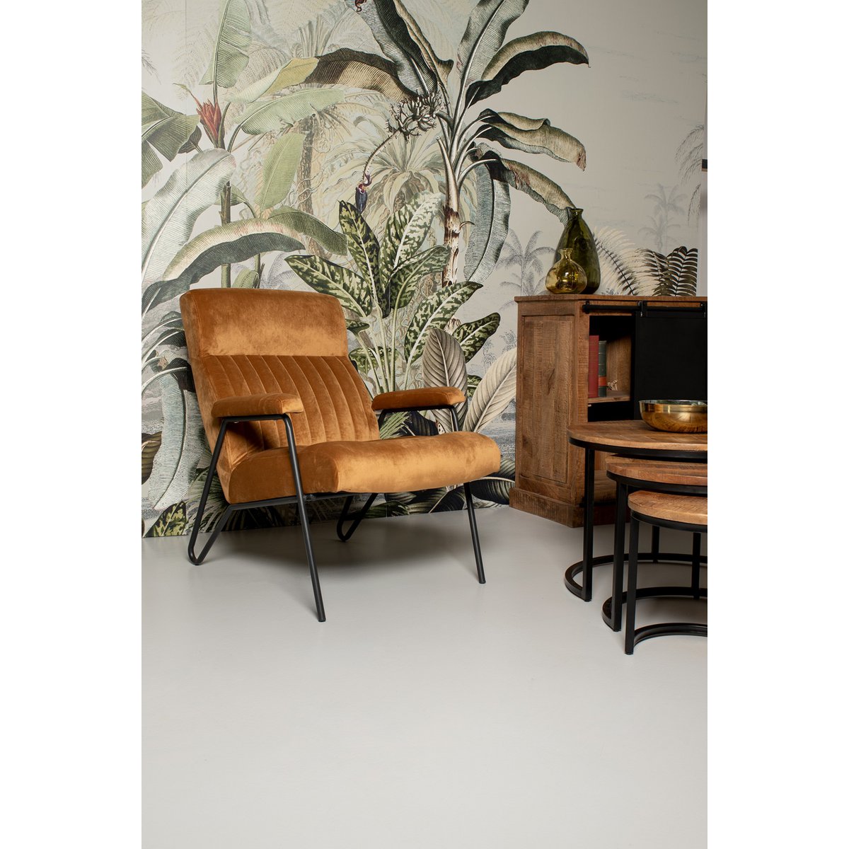 HSM Collection-Ronde Salontafel District S/3-ø67x46 / ø51x40 / ø35x34-Naturel/Zwart-Mango/Metaal