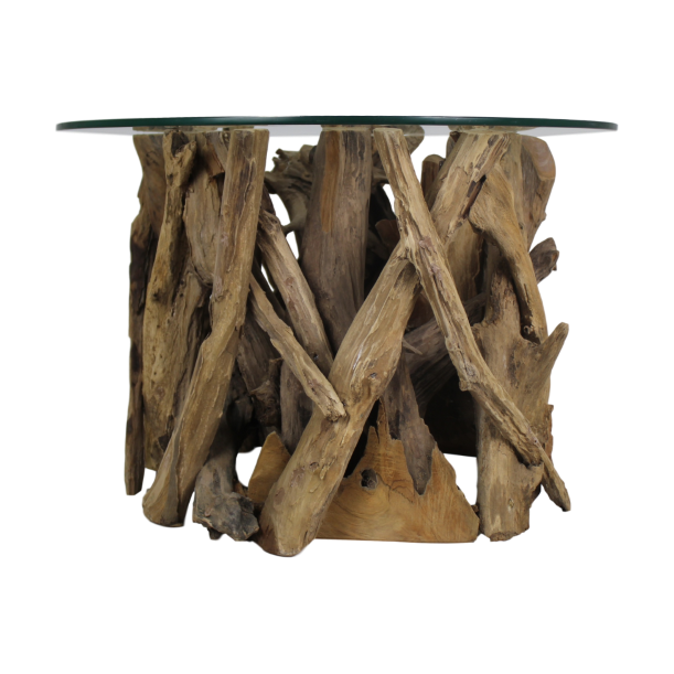 HSM Collection-Ronde Bijzettafel Met Glas-ø50x40 (glas ø 60)-Bruin-Teak