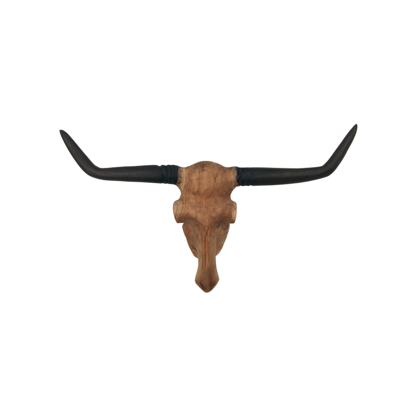 Wanddecoratie buffelkop - Natuurlijke was - Teak