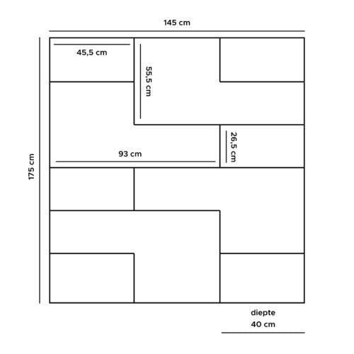 Vakkenkast Huub - Zwart - 175x145x40