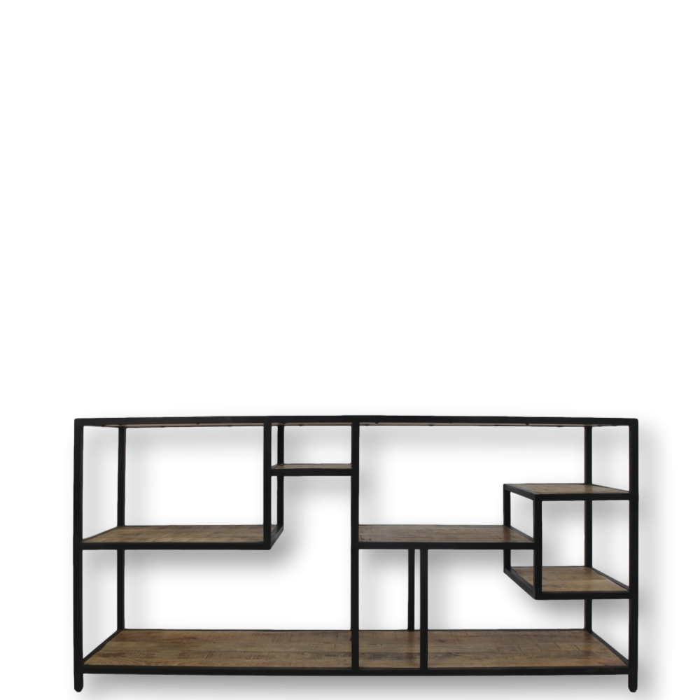 HSM Collection-Open Vakkenkast Levels-160x38x80-Naturel/Zwart-Mango/Metaal