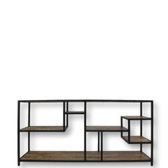 HSM Collection-Open Vakkenkast Levels-160x38x80-Naturel/Zwart-Mango/Metaal