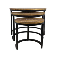 HSM Collection-Ronde Salontafel District S/3-ø67x46 / ø51x40 / ø35x34-Naturel/Zwart-Mango/Metaal