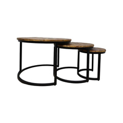 HSM Collection-Ronde Salontafel District S/3-ø67x46 / ø51x40 / ø35x34-Naturel/Zwart-Mango/Metaal